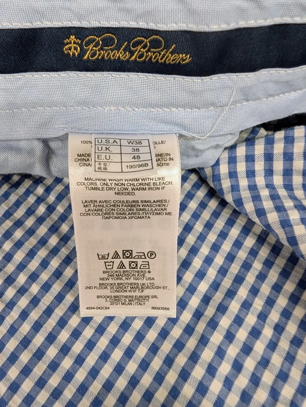 Brooks Brothers Blue Gingham Shorts Size 38